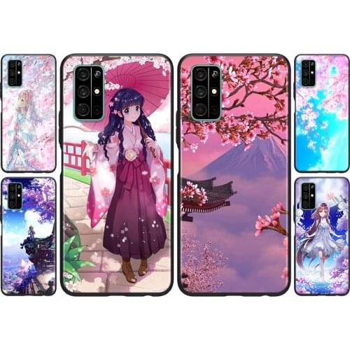 Silicone Cover Japanese Sakura Anime Girl For Huawei Honor 30i 10X 30S 9A 9S 9X 30 9C 20 20S V20 10i 10 7C Pro Lite Phone Case