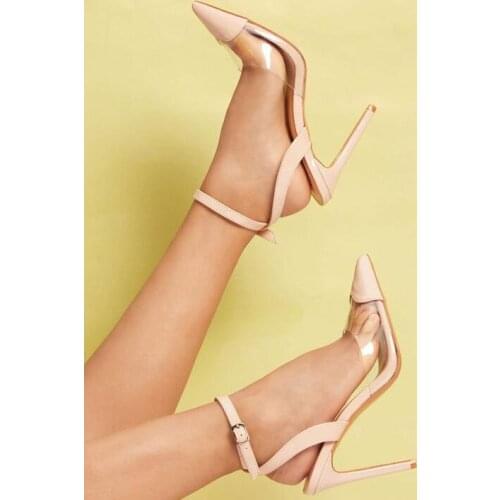 Light Pink Heels PCV Women Sandals Cut-out Ankle Strap Pointed Toe Women Shoes High Heels Banquet Party Dress Shoes Customized