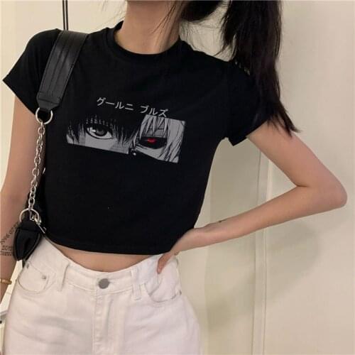 Tokyo Ghoul Kaneki Ken Eyes Anime Print Tops Japanese Loose Hip-Hop Ulzzang Streetwear Goth Punk Vintage Harajuku Women T-Shirt