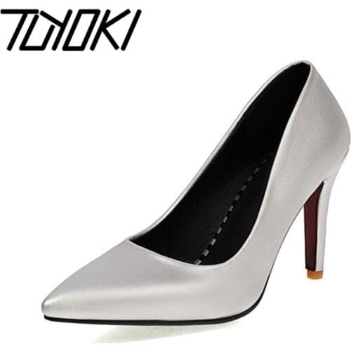 Tuyoki Size 32-43 Women Pumps Pointed Toe Thin High Heel Shallow Slip On Shoes Solid Color Office Single Shoes Lady Footwear