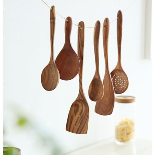 Solid Wood Cooking Tool Spatula Colander Wooden Eco-friendly Teak Environmental Tableware Home Kitchen Supplies Accessories