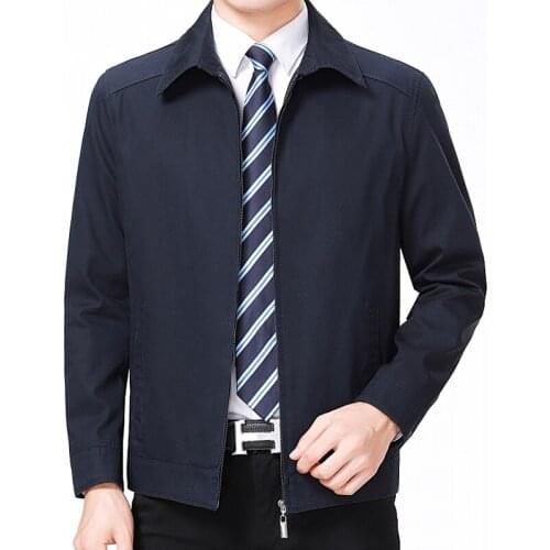 Men Zipper Windbreaker Male Business Casual Solid Color Overcoat Slim Fit Turn-down Collar Windproof Jacket