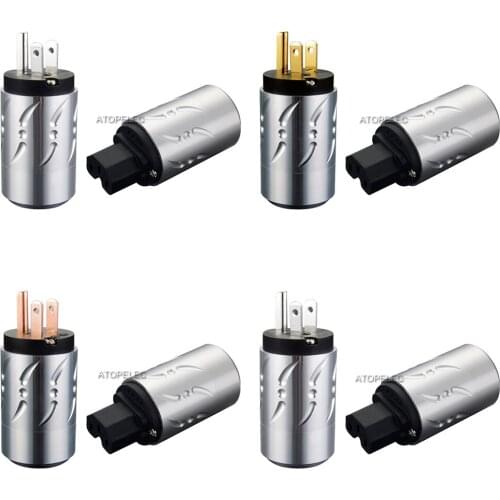 VIBORG Aluminum Shell 99.998% Pure Red Copper US Male Plug + IEC Female Power Connector Silver/Gold/Rhodium Plated HiFi DIY 502