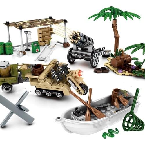 Military Series World War II Half track motorcycle mini rescue speed boat DIY Model Building Blocks Bricks Toys Gifts