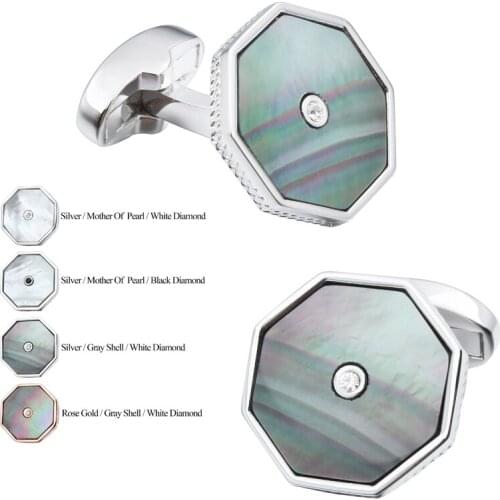 HAWSON Mother of Pearl Crystal Cuff Links High Quality Jewellry Designed For Mens Wedding Business Shirt With Nice Box