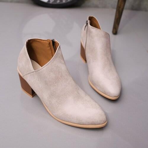 Ladies Boot Office Party Zipper Platform Pointed Toe Plus Size 35-43 England Style Flat Ankle Boots for Women Shoes Woman