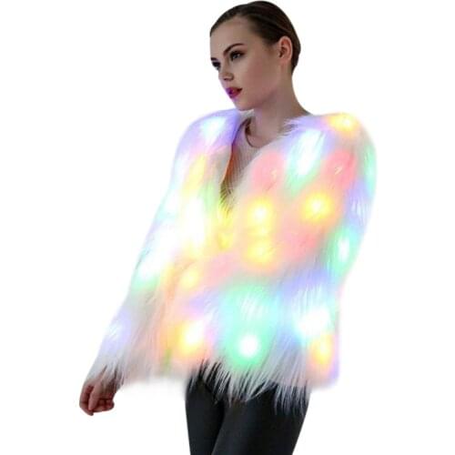 Plus Size Women Faux Fur LED Light Coat Christmas Costumes Cosplay Jacket Overcoat Winter Warm Party Club Fur Coats Outwear 2020