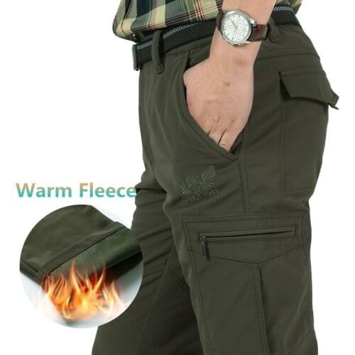 Winter Outdoor Plus Velvet Warm Waterproof Fleece Trousers Men Riding Fishing Climbing Soft Shell Thick Windproof Military Pants