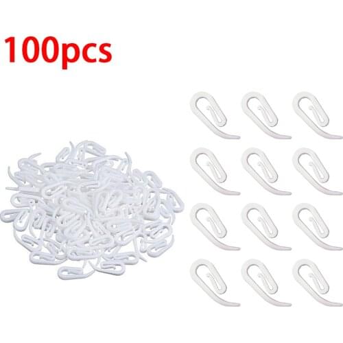 100 Pcs/Pack 6-Shaped Plastic Injection Curtain Hook White Curtain Clips Shower Curtain Rod Ring Drapery Hooks Accessories