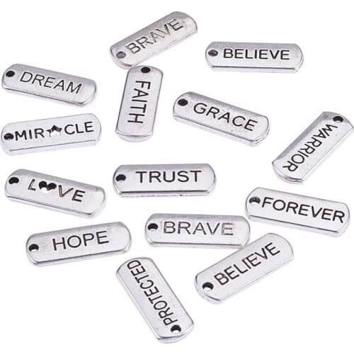 120Pcs Rectangle Tag with Inspiration Word Lucky Charms Message Quote Tiny Pendants for Men Women Jewelry Making Accessories