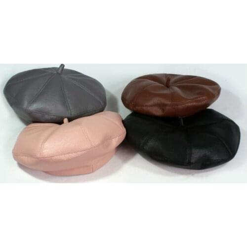 2018 Fashion Women PU Leather Caps Vintage Bonnet Beret Style Retro Leather Hat Cowboy
