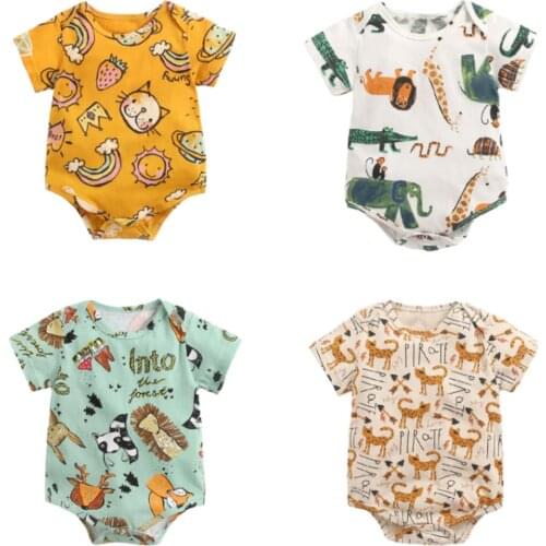 2021 Newborn Baby Bodysuit Clothing Girls Boy Clothes Jumpsuit Infant Girls Clothing Suit Cartoon Print Cotton Bodysuit 0-36M