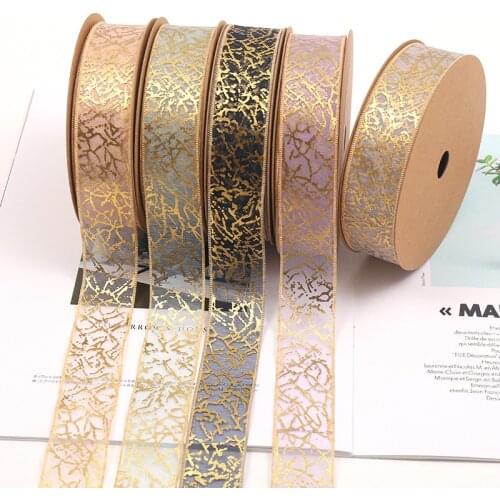 5 yards 30mm Bronzing Pattern Jacquard Gauze Organza Ribbon for DIY Gift Box Packaging Flower Bouquet Festival Decoration