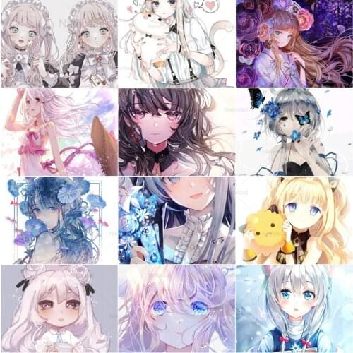 5D Diamond Beautiful Cartoon Girl Paintings Embroidery Cross Stitch Mosaic Kit Full Round Square Drill Anime Pictures Home Decor