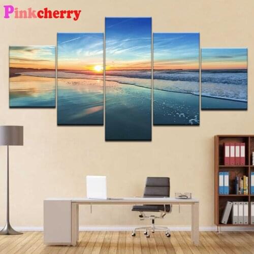 5d diy diamond painting Sunset beach sea view mosaic full square/round Diamond Embroidery 5 pcs Romantic room decor