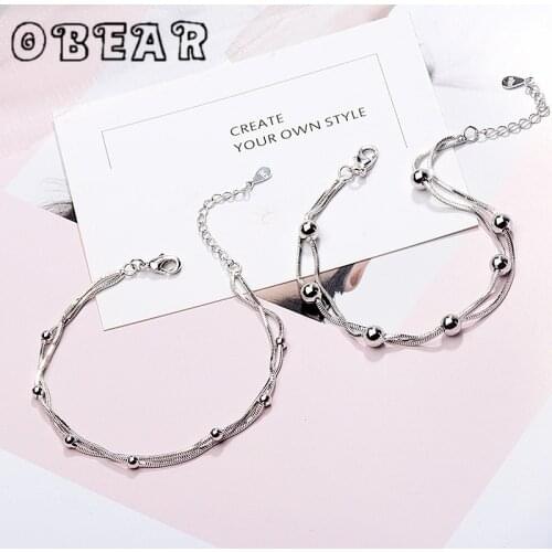 OBEAR Simple Double Layer Round Beads Lucky Bracelet For Women Silver Plated Hand Jewelry Gift