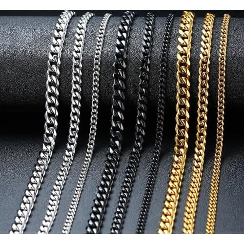 Basic Punk Stainless Steel Necklace for Men Women Curb Cuban Link Chain Chokers Vintage Black Gold Tone Solid Metal necklace