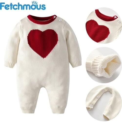Heart Print Baby Knitted Romper Fall Winter Winter Newborn Clothes 0 To 18 Months Boy Girl Toddler Jumpsuit Long Sleeve Warm