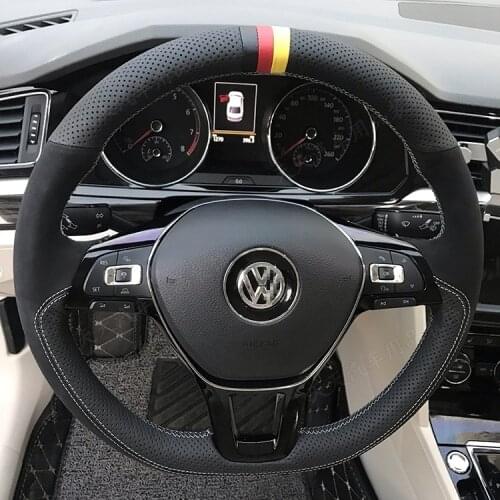 For Volkswagen Golf 7 Rline Scirocco GTI Sagitar POLO Lamando DIY black suede leather interior car steering wheel cover