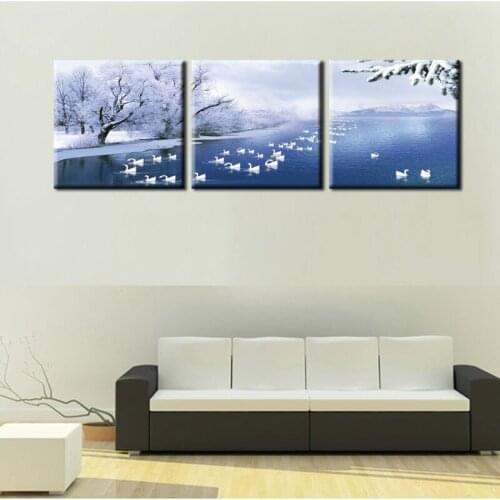 Oil painting on canvas printing art Home Decoe Cuadros Decoration Wall Pictures For Living Room Modern winter swans scene
