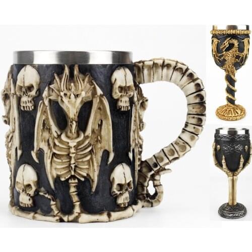 Creative 3D Skull Mugs Goblet Cup Dragon Claw Style Stainless Steel Gothic Wine Glass Cup Birthday Halloween Gift