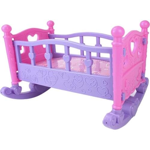 Doll Rocking Bed Toy Crib Pink Nursery Toy Girls Pretend Role Play Age 3
