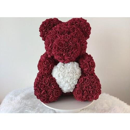 Hot 35cm Red Rose Teddy Bear Rose Flower Artificial Decoration Christmas Gifts Women Valentines Gift