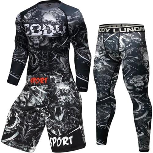 Men Sport kickboxing Set Compression T-Shirt+Pants Skin-Tight Long Sleeves Fitness Rashguard MMA Training Clothes Jerseys set