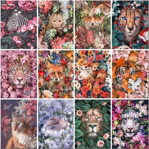Diamond Painting Kit Paint Flower Warm Animals Zebra Tiger Lion Monkey Cat Deer Embroidery Mosaic Cross Stitch Sale Artwork