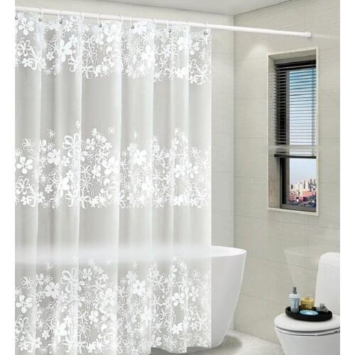 Small Flower Print Waterproof Shower Curtain PEVA Bathroom Semi-transparent Curtain Frosted Surface Mould-Resistant Bath Curtain