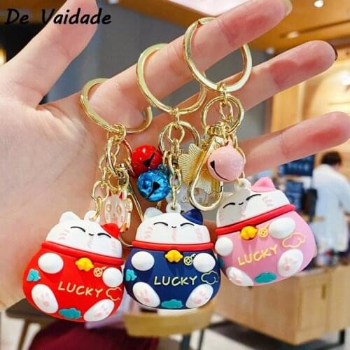 2021 New Cartoon Lucky Cat Cute Animal Keychain Women Fortune Wealth Cat Car Key Ring Charm Bag Pendant Key Chain Gift Accessori