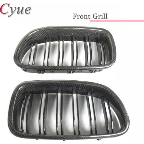 1 Pair F10 Dual Slats Carbon Fiber Front Grille ABS Mesh Inserts for BMW 5 Series 2010 + 518d 520i 525d 528i 530i 535i 550i