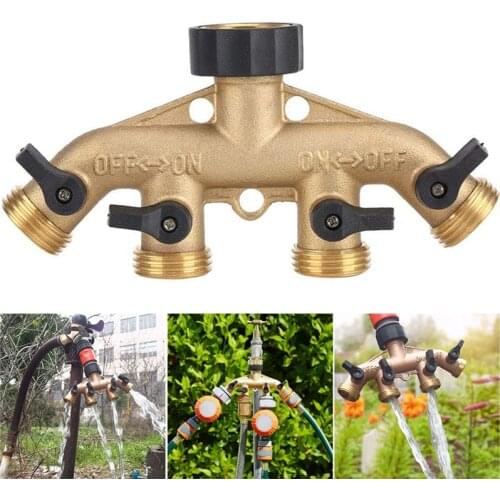 3/4inch Solid Brass 1 To 4 Way Adaptor Multi Hose Connector Water Splitter for Garden Watering Agricultural Irrigation Car Wash