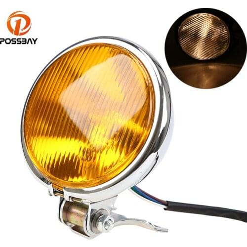 POSSBAY Chrome 12V Motorcycle Retro Headlight Amber High/Low Beam For Harley Touring Cafe Racer Bobber Custom Motocicleta lights