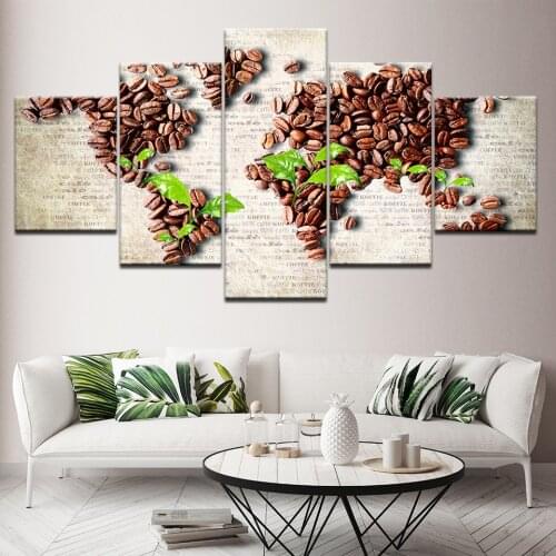 Canvas Coffee beans Posters Wall Art 5 Pieces Frame HD Prints Pictures Coffee Food Painting Cafe Kitchen & Restaurant Home Decor
