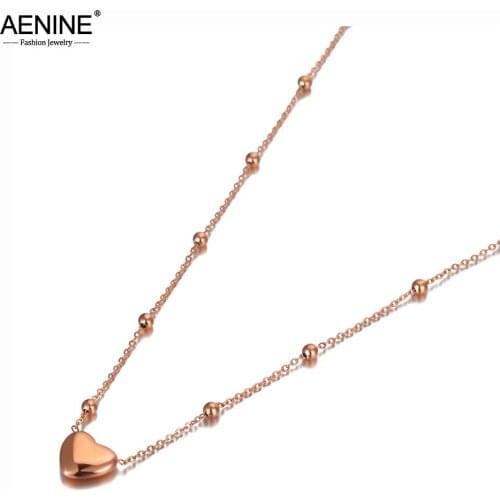AENINE Romantic Stainless Steel Love Heart Charm Pendant Necklaces Jewelry Classic Wedding Necklace For Women Collier AN20082