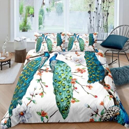 Luxury 3D Peacock Print Duvet Cover Set 2/3 Pcs Pillowcase Adults Bedding Set AU/EU/UK/US Queen and King Size Home Textiles