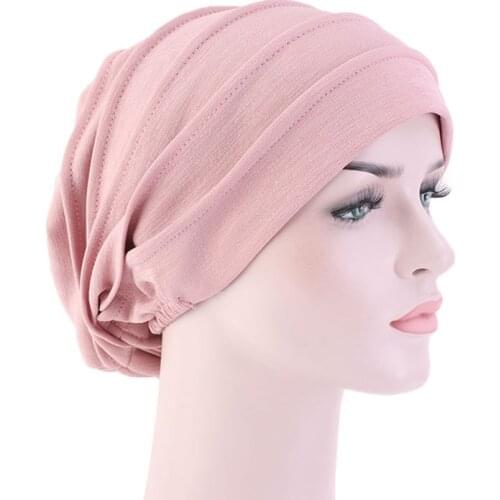 New Muslim Women Sleep Chemo Hat Solid Color Soft Cotton Stretch Simple Comfortable Breathable Caps Fashion Headwear Head Wrap