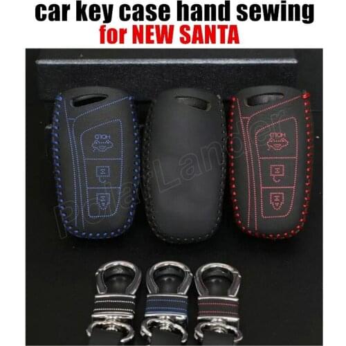 Only Red car key cover car styling fit for HYUNDNAI NEW SANTA car key case Hand sewing car styling Genuine quality leather