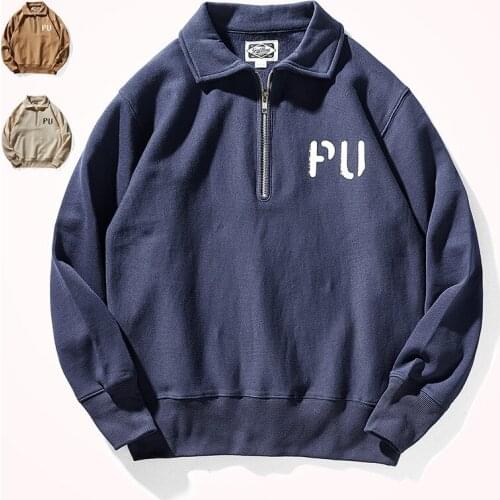 Autumn Winter American Letter Printed Hoodies Mens Fashion Long Sleeve Lapel Loose Pullover Plus Velvet Thickened Sports Tops