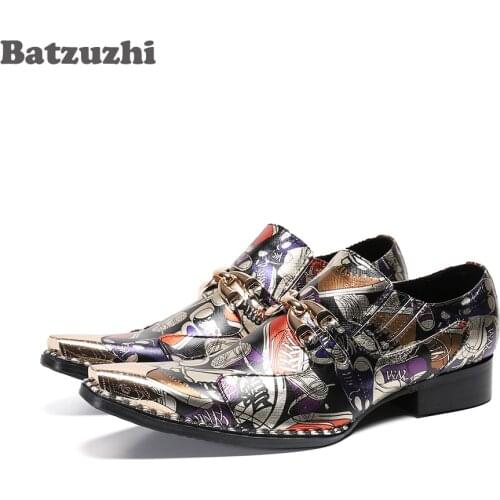 Batzuzhi Fashion Oxford Shoes for Men Pointed Toe Mens Genuine Leather Dress Shoes Color Party and Wedding zapatos de hombre