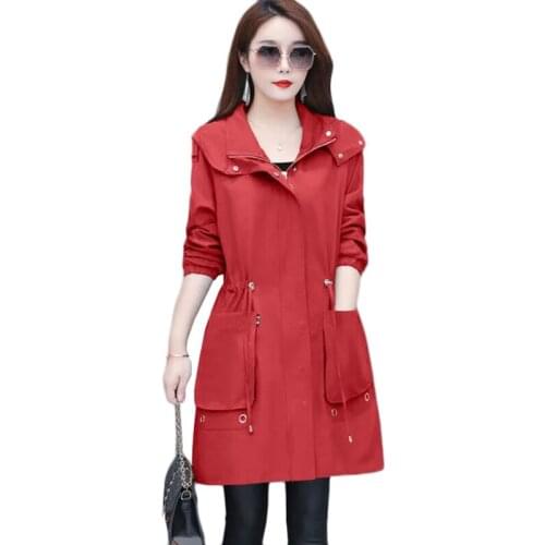 Spring Autumn Long Trench Coat New Womens Korean Hooded Casual Parka Overcoat Plus Size Female Professional Jacket Lined 5XL