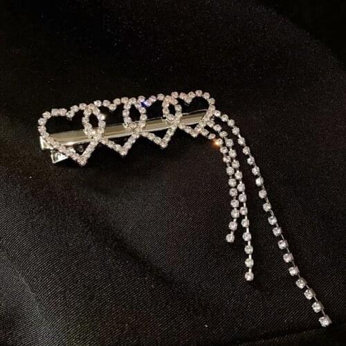 Vintage Crystal Love Tassel Hairpin Hair Clip Fashion Hair Accessories for Girls Women Harajuku Y2K Jewelry Shiny Side Clip Gift