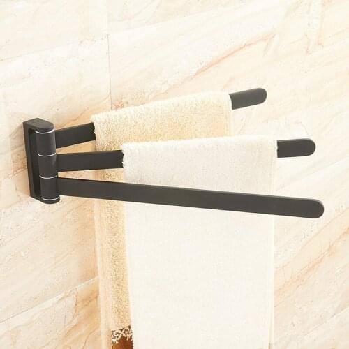 2019 rotatable towel bathroom towel rack black kitchen wall-mounted folding movable towel bar