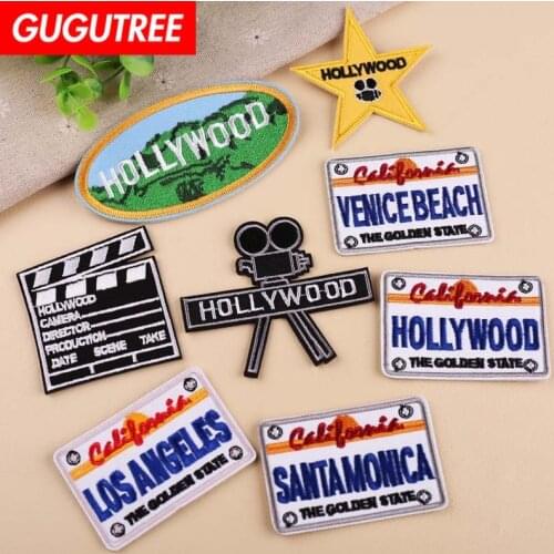GUGUTREE embroidery hollywood star patches movie scenery letter badges applique patch,YX-295