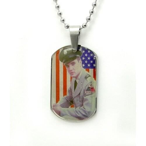 Stainless Steel Elvis Presley Tag Jewelry Gift Photo Men Women Pendant Necklace USA Flag Picture Collection Fans Memorial Gfit