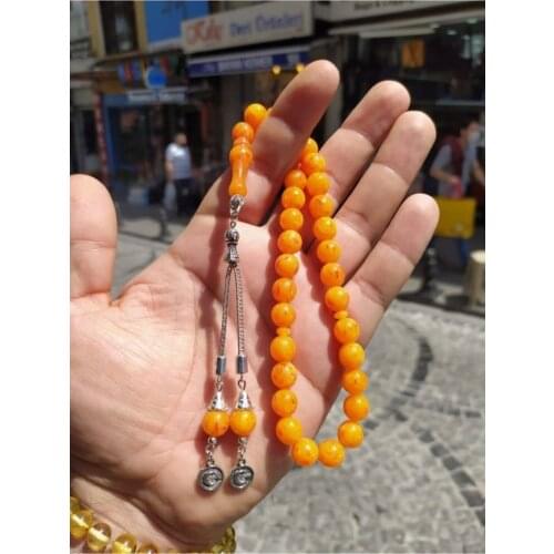Yellow 10 mm Sphere Cut Pine Scented Beirut Amber Rosary