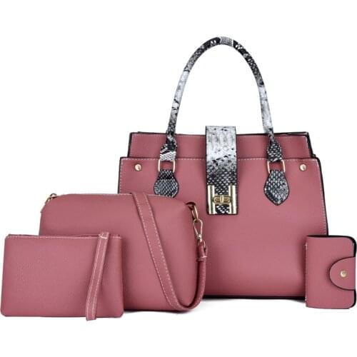 4PCS Womens Bag Fashion PU Leather Ladies Handbag Serpentine Messenger Shoulder Bag Wallet Bags 4Pcs/Set