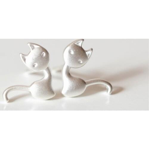 925 Sterling Silver Cute Cat Stud Earrings for Women Jewelry female Ear pendientes boucle d oreille eh900