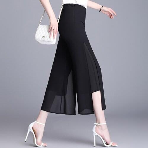 Pants Seven Chiffon Wide Leg Pants Female Zipper 2020 Summer Loose Black Pants Fashion Women Pantalones Mujer Cintura Alta 168A